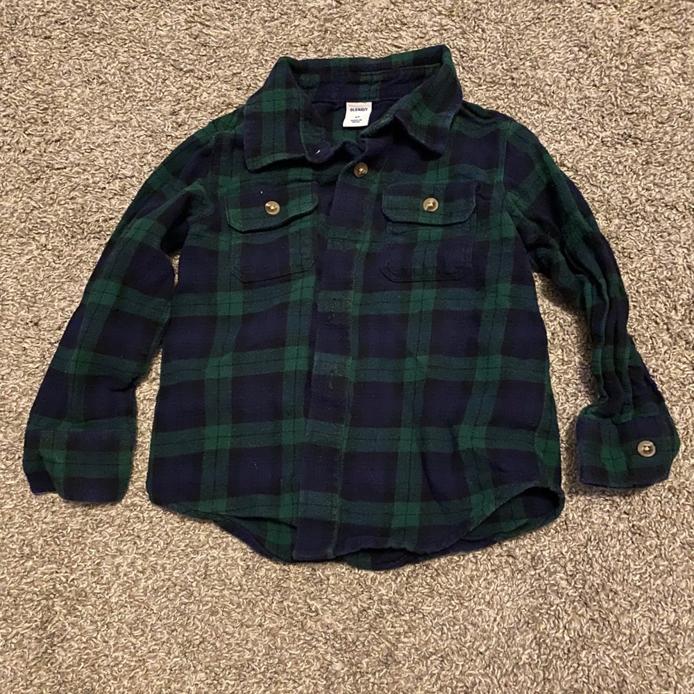 Old Navy navy/hunter green plaid button down shirt